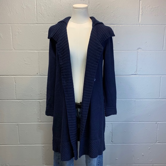 Lo. Ri. Navy Blue Knit Wool Blend Cardigan Sweater Button Front Women's Medium - Picture 2 of 10